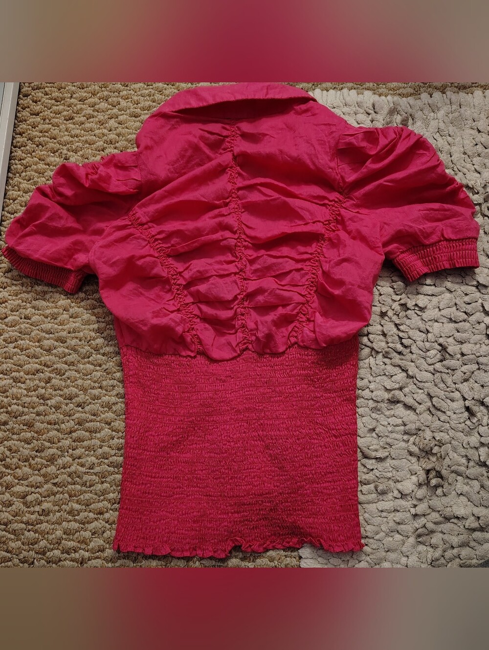 Bright Pink Women's Button-Front Ruffled Top - Picture 4 of 5